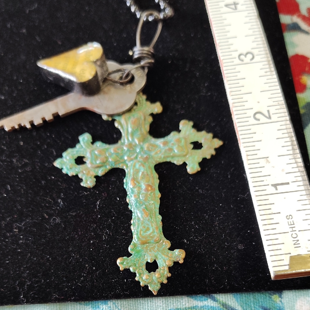 Green Ornate Cross Pendant